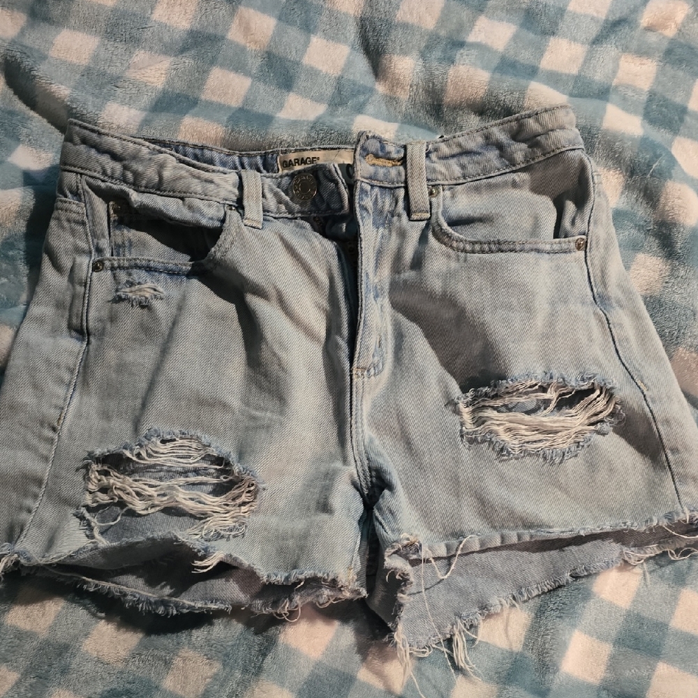 Garage Blue Jean Shorts High-Waisted Distressed